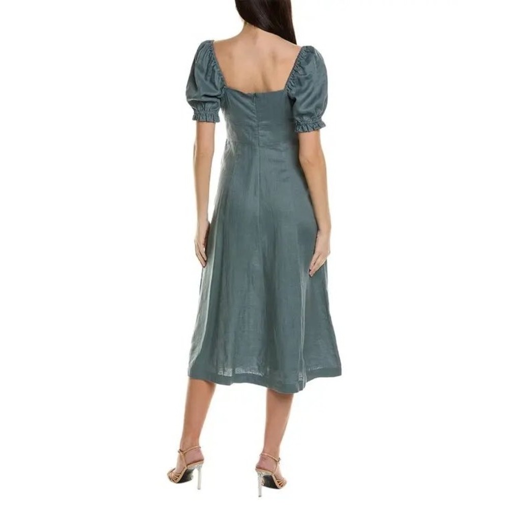 Boden Linen Sweetheart Midi Dress in Deep Sea Green/Blue, NWT, Women's US 14R - Picture 6 of 13